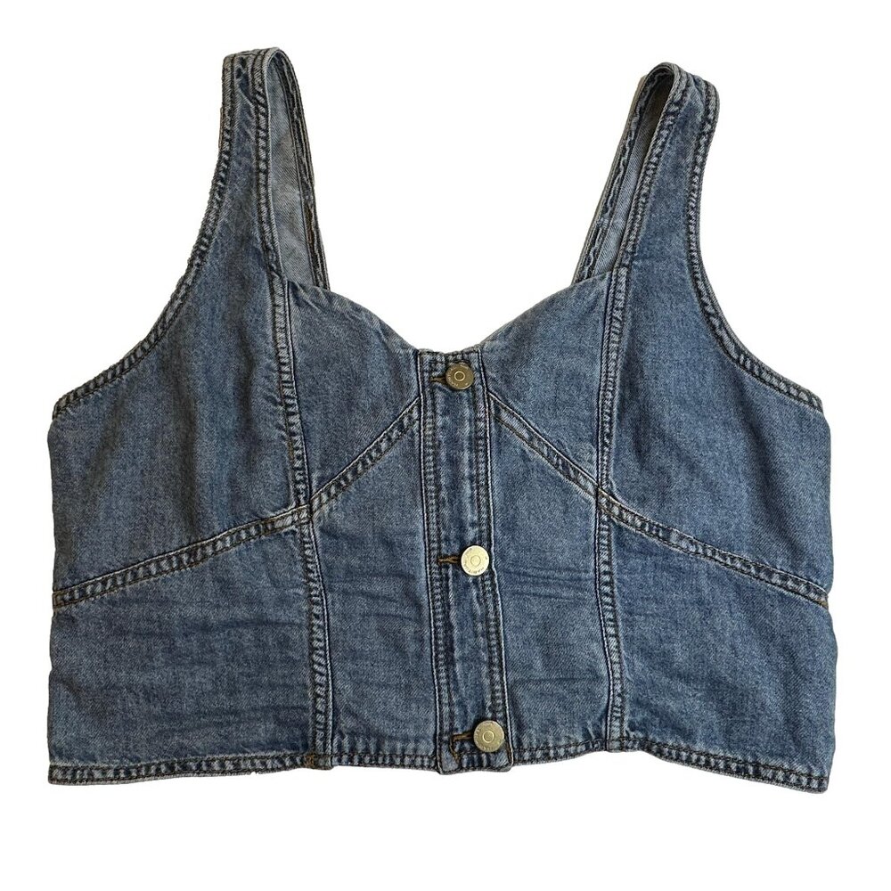 Habitual cropped halter top XL Blue Jean soft denim  shirt Zipper back